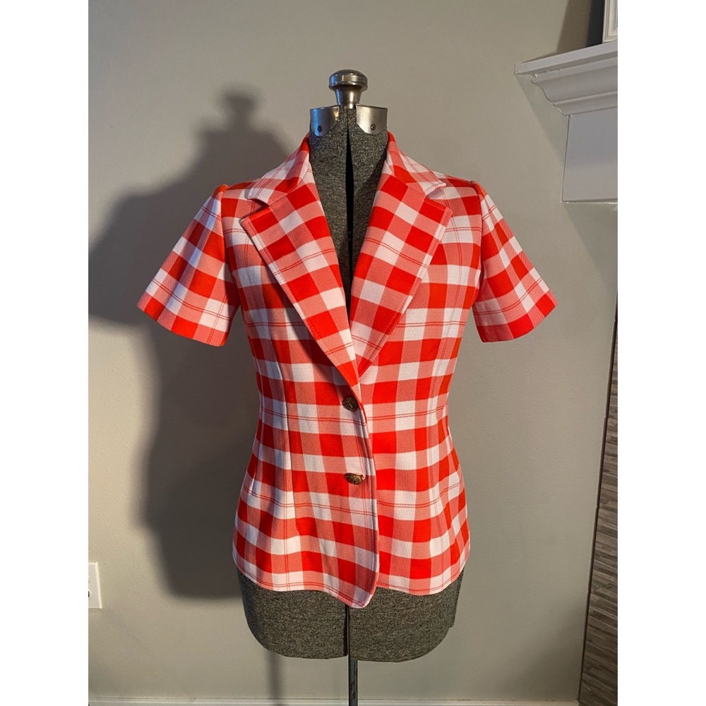 Vintage checkered Jantzen blazer with canal de viuex nautical buttons Size 12